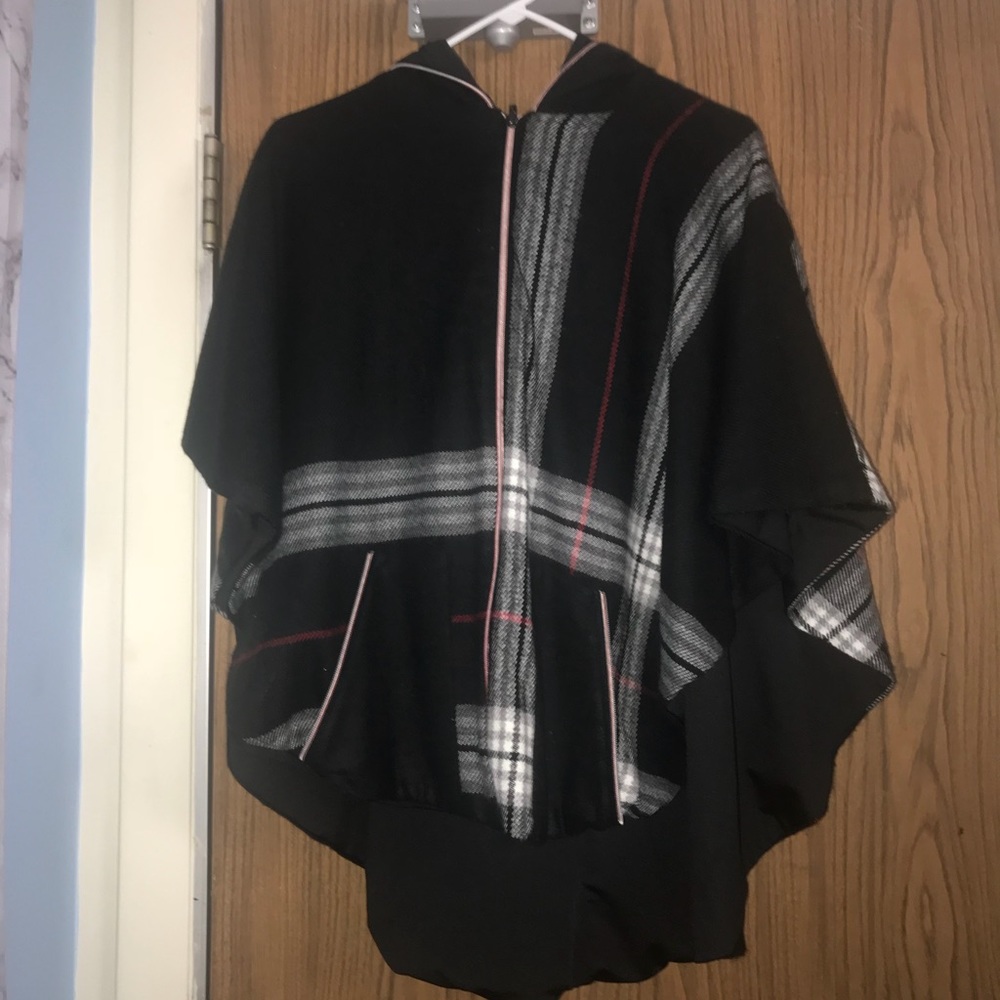 plaid zip poncho